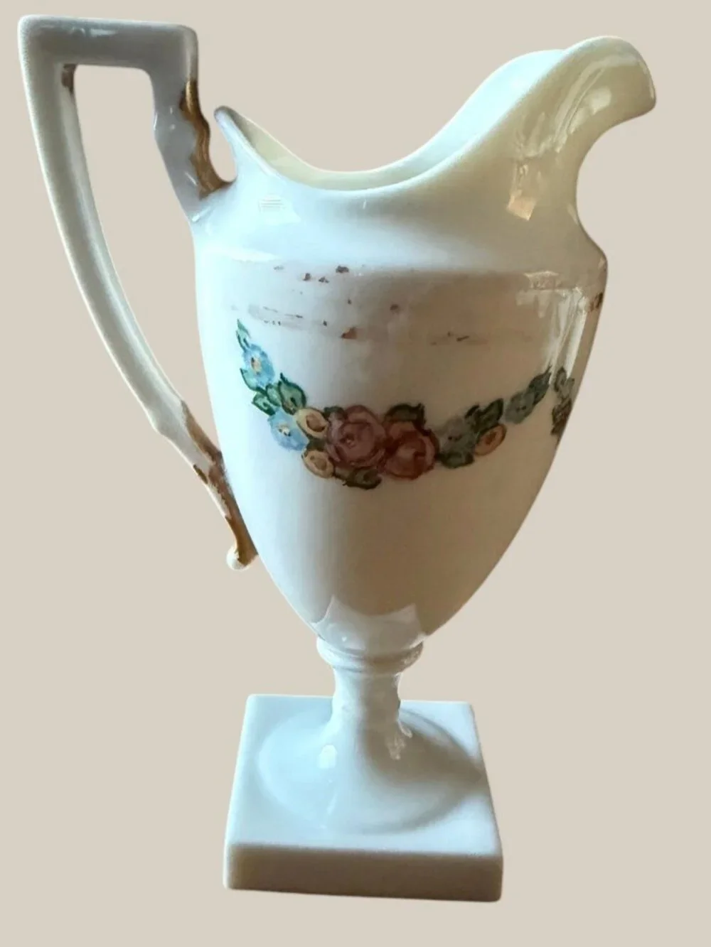 Antique Lenox American Belleek Floral Pedestal Creamer Pitcher 1906-1924